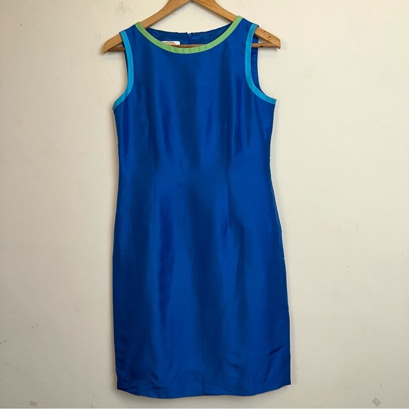 Talbots Women’s Silk 4P Sleeveless Sheath Dress Boat Neck Colorblock Office Y2K - Picture 1 of 13
